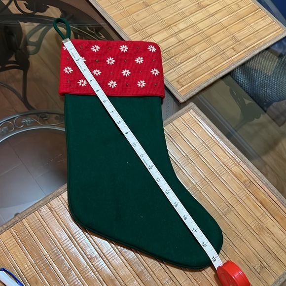 Macys Holiday Lane Wool Stocking with Needlepoint Cuffs Red & Green. - Picture 5 of 5